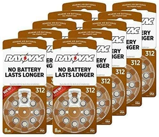 Paquete de 80 baterías de audífono sin mercurio extra avanzado Rayovac 312