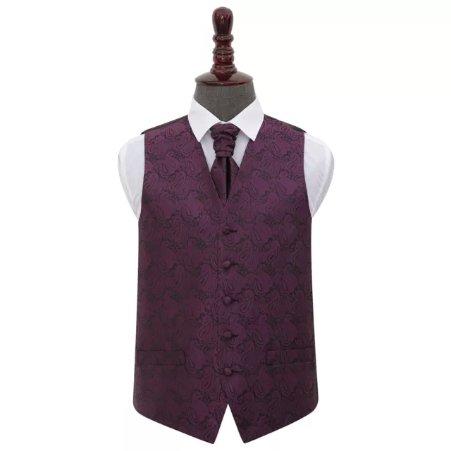 Wedding Waistcoat & Cravat Set Mens Floral Paisley Purple Vest All Sizes by DQT