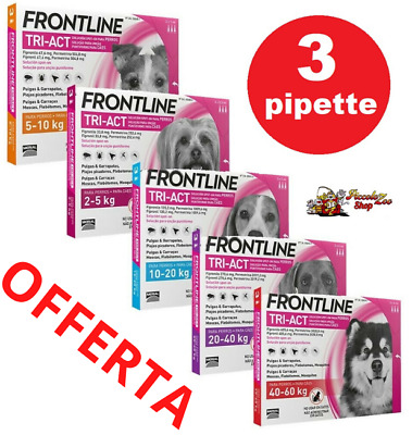 Frontline Tri-Act 3 pipette antiparassitari cane 2-5/5-10/ 10-20/ 20-40/ 40-60kg