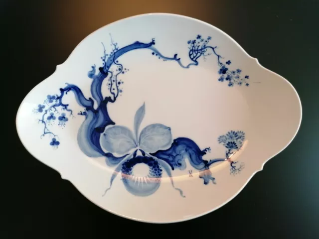 MEISSEN Orchidee auf Ast blau große Platte Schale L 36,5 cm