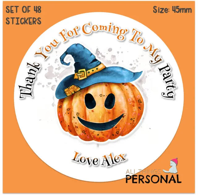 Pumpkin Halloween Party Stickers Personalised Thank You Sweet Cone Seals x48