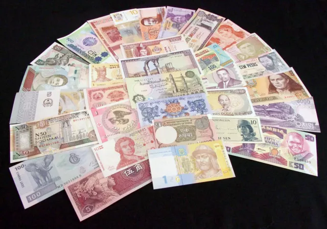 Sammlung von 32 Weltbanknoten - alle verschiedenen Länder Banknotenlos (AB32)