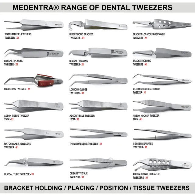 Medentra® Range Of Surgical Dental Bracket Holding Placing Tissue Tweezers New
