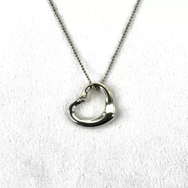 Tiffany & Co Elsa Peretti Diamond Open Heart Silver Pendant W/ 17" & 29" Chains