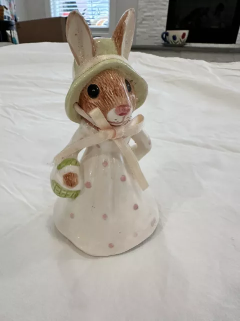 Vintage Lefton Porcelain Bunny Rabbit Music Box Figurine Plays Easter Parade