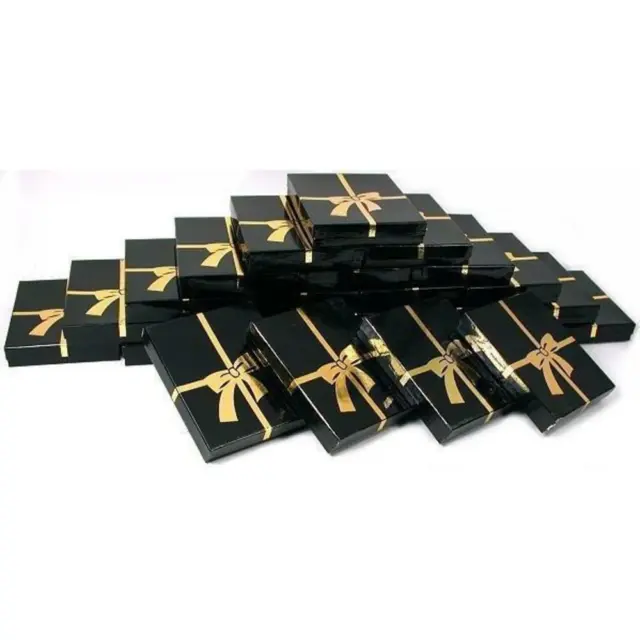 Cotton Box Black Gold Bow 6 1/8" x 5 1/8" x 1 1/8" 25pc