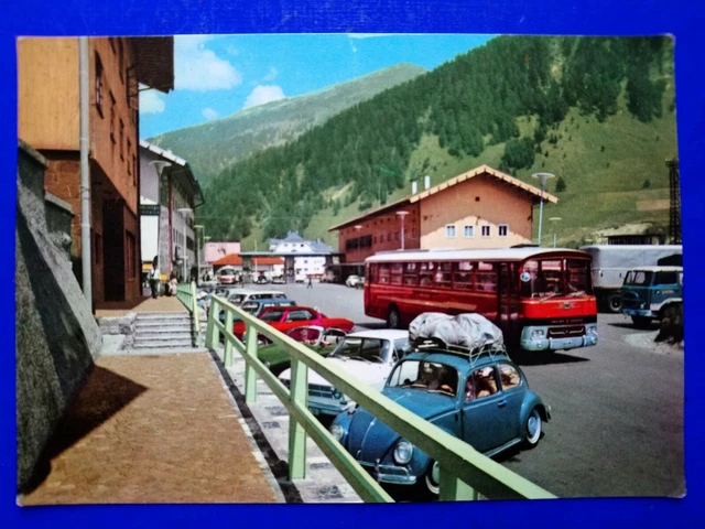 🔵 Cartolina 1966 Passo Brennero Il Valico Frontiera Autobus Fiat Primo Piano 🤣