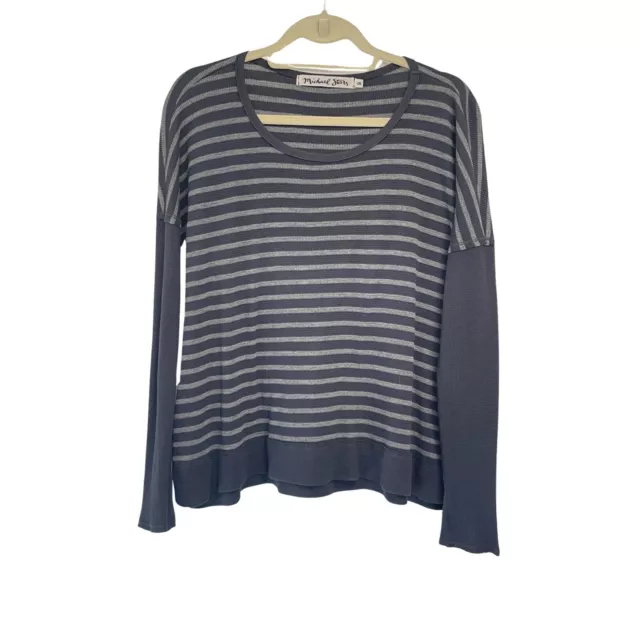 Michael Stars Women’s Gray Blue Striped Long Sleeve Thermal Top OS