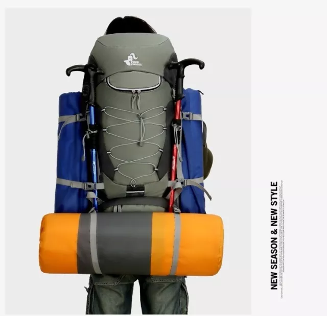 75L Waterproof Backpack Hiking Camping Travel Luggage Rucksack Bag Outdoor Green 2