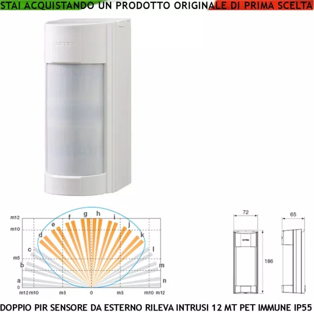 Optex Sensore Movimento Esterno VXI Dual PIR Grandang/Tenda 12 MT Rileva Intrusi