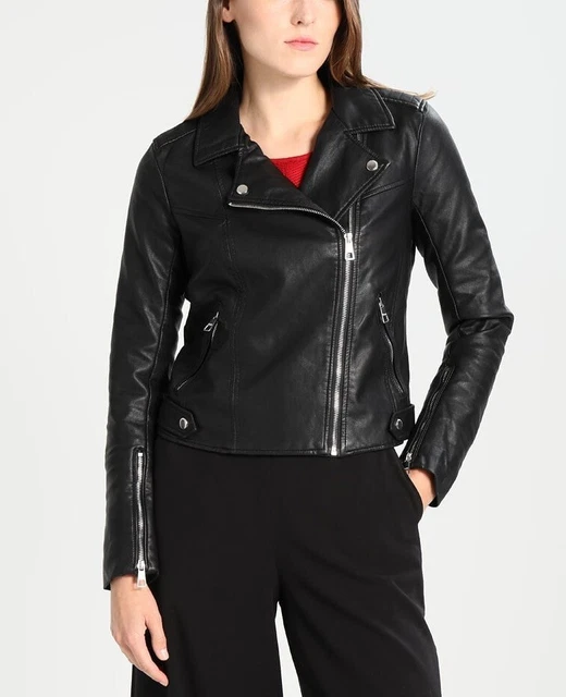 Leather Jacket Women Biker Coat Moto Fit Womens Motorcycle S Lambskin Black B18