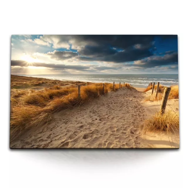 120x80cm Wandbild auf Leinwand Ostsee Nordsee Deutschland Sonnenuntergang Sandst