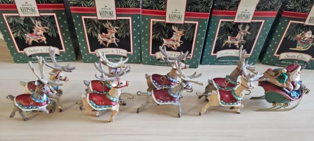 "Santa and His Reindeer" Hallmark Ornament Collection (1992) Set of 5