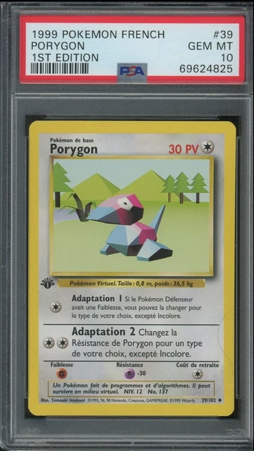 Pokemon Card Porygon 39/102 Base Set Edition 1 - PSA 10 FR GEM MINT