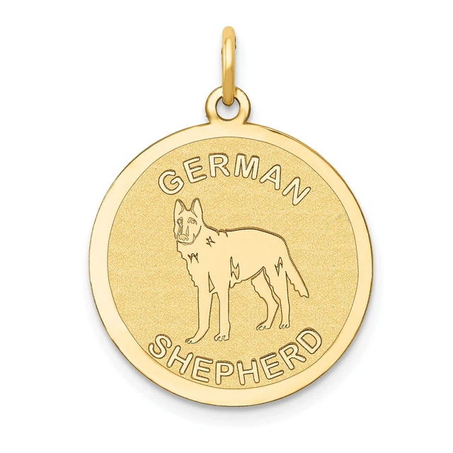14K Gelbgold Deutscher Schäferhund Scheibe Charm Hund Schmuck 26 mm x 20 mm