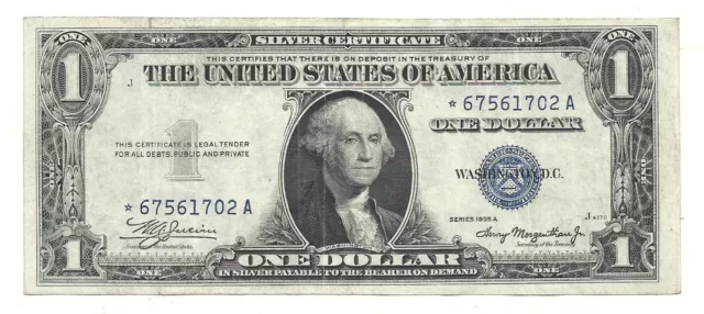 1935A $1 BLUE Seal **STAR** SILVER Certificate! CRISP XF! Old US Paper Money! 2