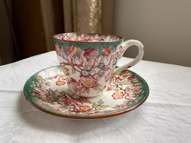 Sarreguemines Minton tasse à café porcelaine N°218 fleurs de cerisier fond vert