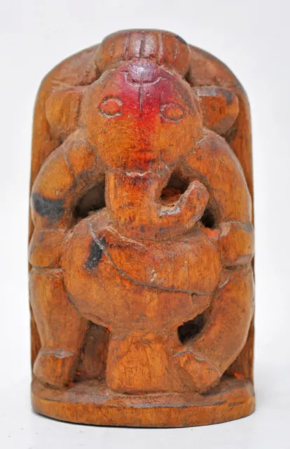 Antik Holz Gott Ganesha Idol Figur Original Alte Fein Hand Geschnitzt