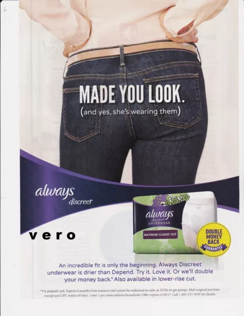 ALWAYS UNDERWEAR AD magazine print page clipping 2016 vintage feminine  hygiene $1.81 - PicClick