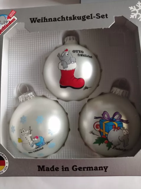 Ottifanten Weihnachtsbaumkugeln 3er Set Aus Glas Neu/OVP Christbaumschmuck Edeka