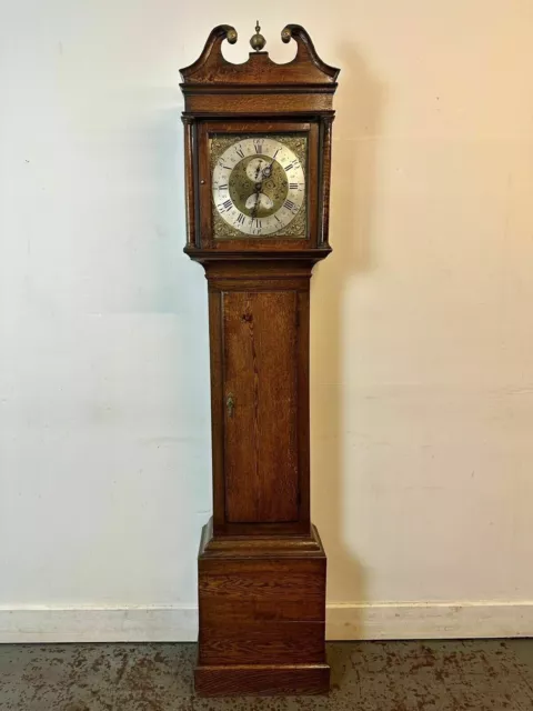 Antique Longcase Grandfather Clock. C1790 Georgian Oak Brass Rare & Beautiful.