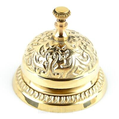 Victorian Desk Bell Solid Brass Floral Ornate Accents Gold Tone Retail Store