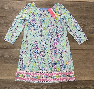 NWT $178 LILLY PULITZER Ophelia Shift Dress- Blue Oasis Seahorse Print LARGE