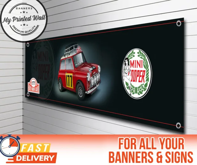 Mini Cooper Monte Carlo Rally Car banner for WORKSHOP, Garage, SIGN, Showroom