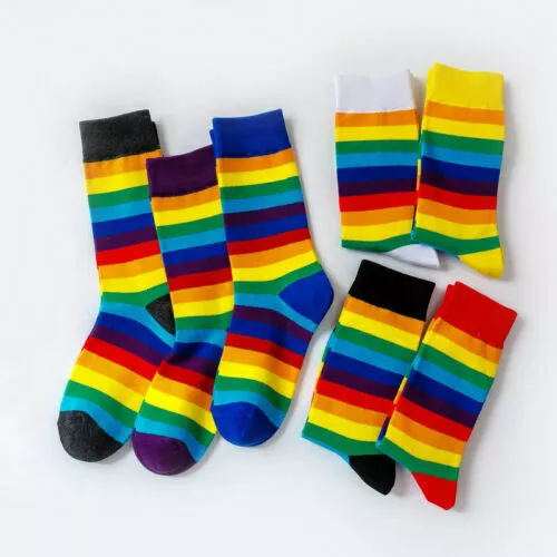 Novelty Colorful Ladys Rainbow Color 7 Stripe Socks Womens Socks Cotton 3