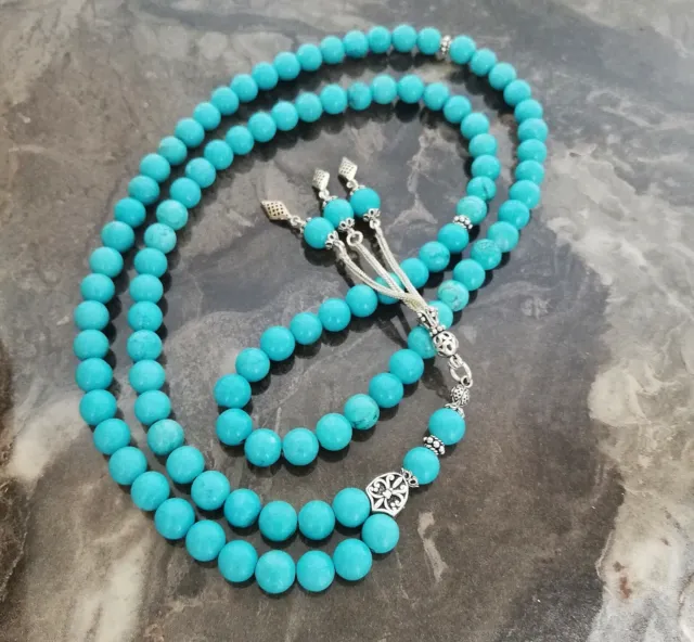 REAL 925 Silver Turquoise Stone Islamic Prayer 99 beads Tasbeeh, Tasbih, Misbaha