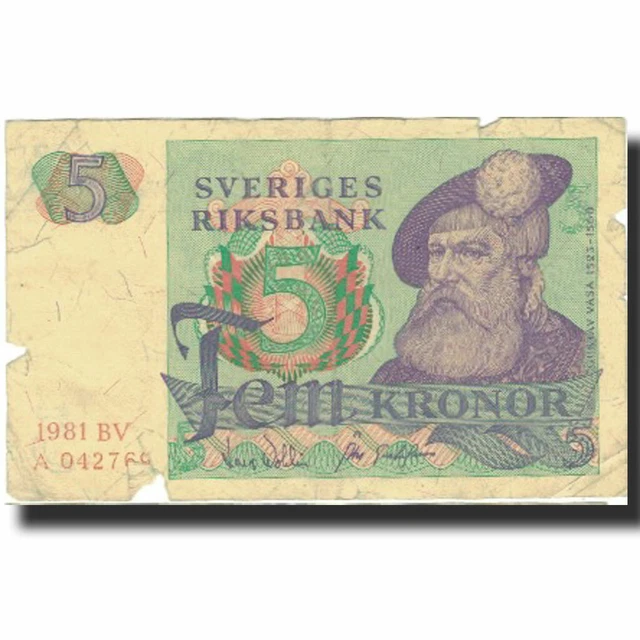 [#801785] Geldschein, Schweden, 5 Kronor, 1965-1981, KM:51d, SGE