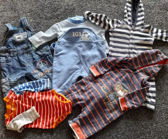Baby Boy 6 items Clothes bundle 0 - 3 month footless babygrow outfits dungarees