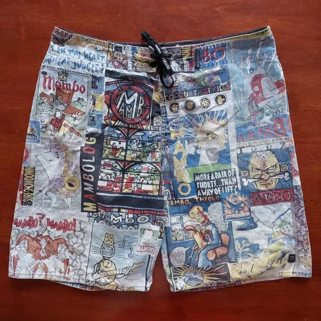 Vintage 90s Y2k MAMBO Surf Deluxe Mens LOUD Swim Trunks Board Shorts - Size 34