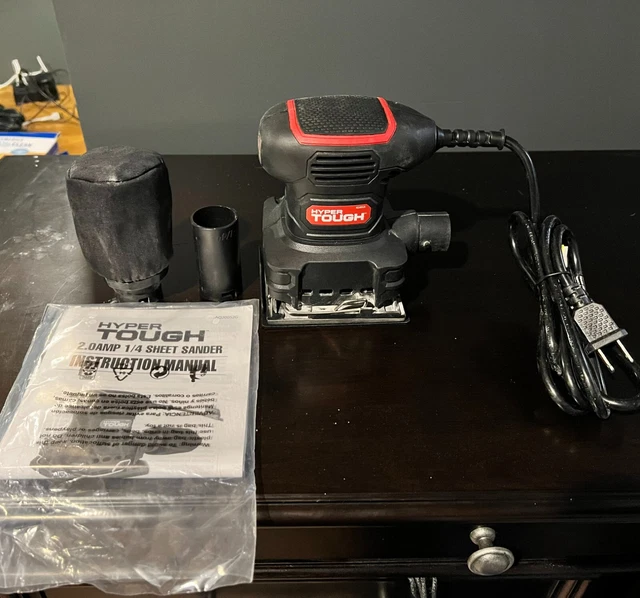 Hyper Tough 2 AMP Corded 1/4 Sheet Palm Sander with Dust Bag & Vacuum Adapter