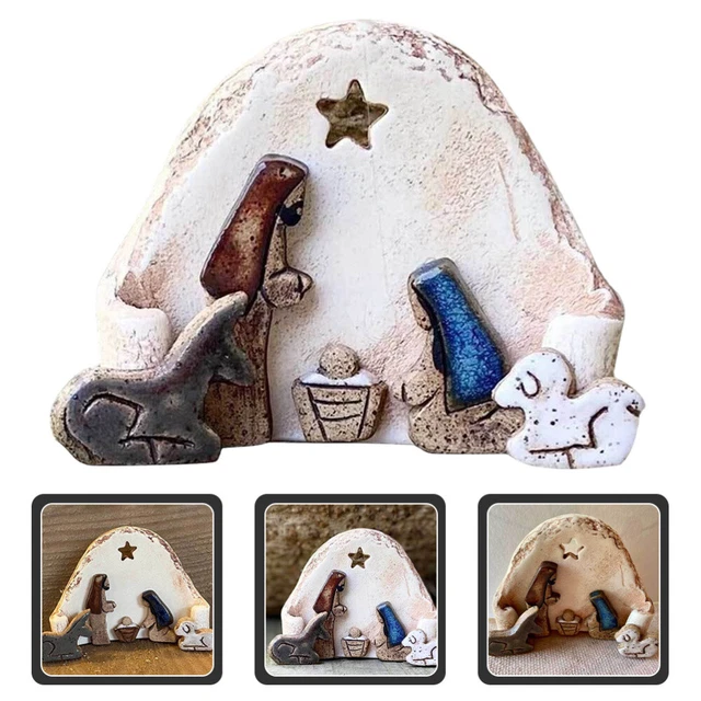Decoración de Pascua Resina-Jesús Estatua Pesebre Pesebre De Madera Hogar