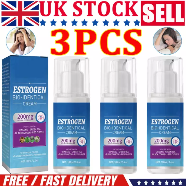 3X Estrogen Cream Natural Bio-identical Menopause Relief Balance Therapy 100ML