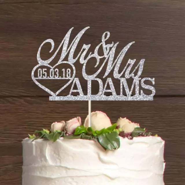 Personalised Mr and Mrs Cake Topper With The Wedding Date. Cake Decoration