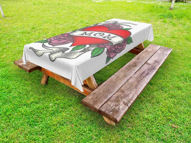 Alte Schule Outdoor Tischdecke Herz mit Rosen und Mom Gartentisch Servietten