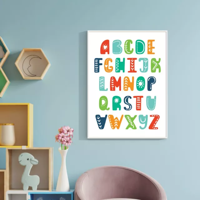 Rainbow Alphabet Print Nursery Playroom Bedroom Cute ABC Print Unisex Learn 537