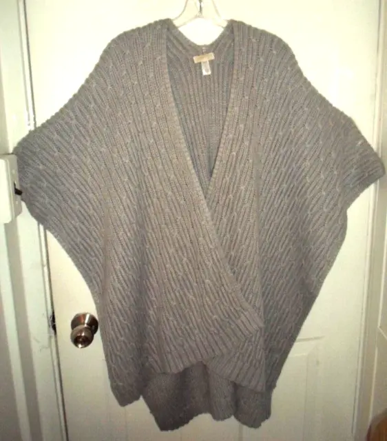 Michael Kors OS Open Front Gray CableKnit Shawl Wrap Cardigan Sweater-Knit
