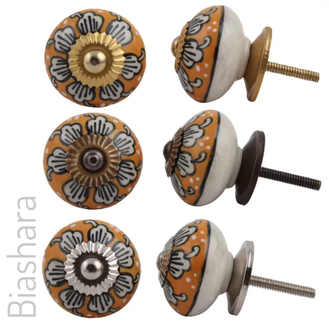 ORANGE MUSTARD CERAMIC DOOR KNOB Cupboard Handles Cabinet Drawer vintage  Indian