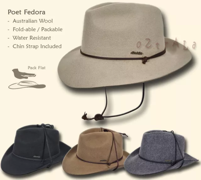 【oZtrALa】Australian Wool Felt Hat Fedora Leather Strap Indiana Jones Cowboy HW04