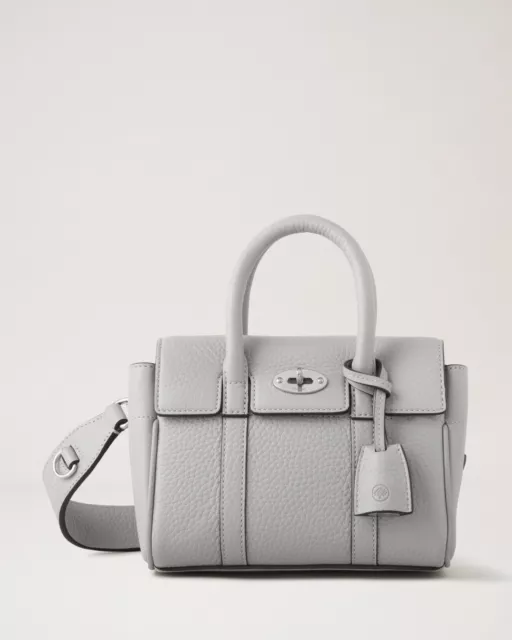 MULBERRY Mini Bayswater Bag in Pale Grey Grained Leather $1100