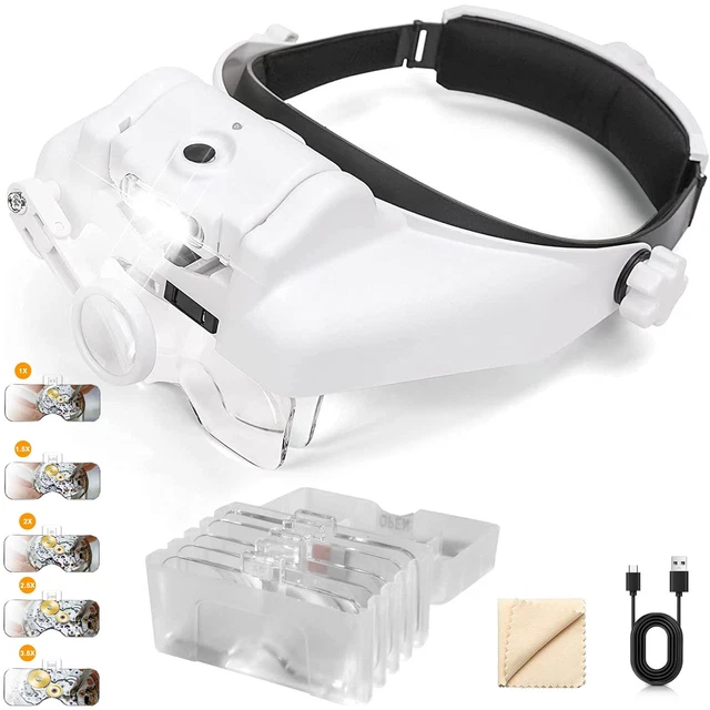 LED Kopflupe Lupenbrille Profi 5 Vergrößerungsbrille Stirnlupe Licht