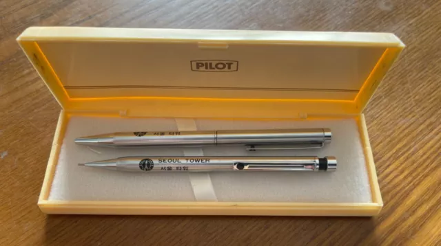 Pilot Ballpoint Pen & Mechanical Pencil Set in Box SEOUL TOWER 1980's Beautiful!