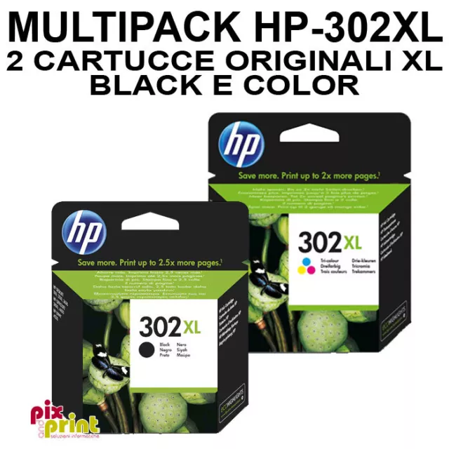 HP 302XL ORIGINALE KIT 1 nero XL + 1 colore XL - Deskjet 2300 3600 Envy 4500