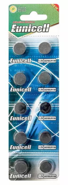 ENVOI SOUS SUIVI - EUNICELL - Lot de 250 piles alcalines AG10  LR54 1,5 V