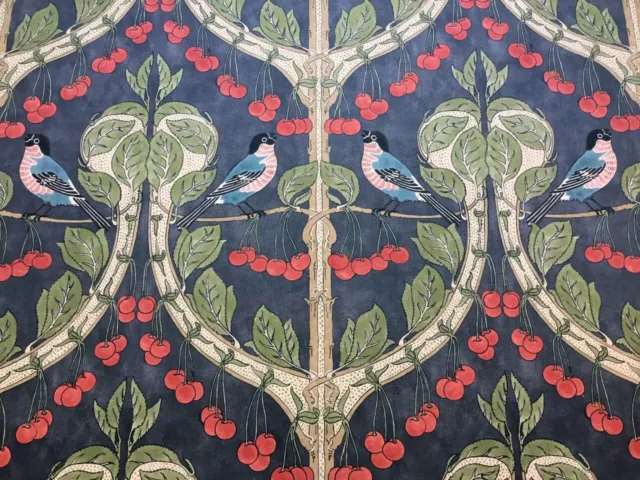 Gp & J Baker Curtain Fabric 'Birds & Cherries' 2M Indigo - Brantwood-100% Cotton