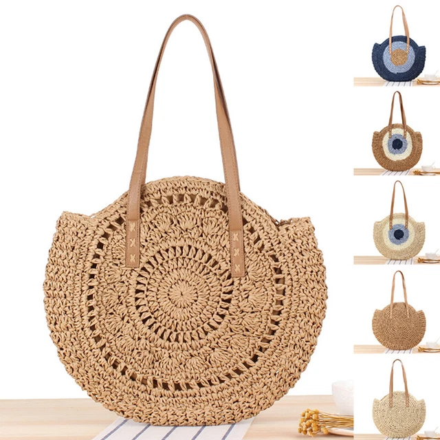 Straw Beach Bags Tote Tassels Bag Hobo Summer Handwoven Shoulder Bags Purse{