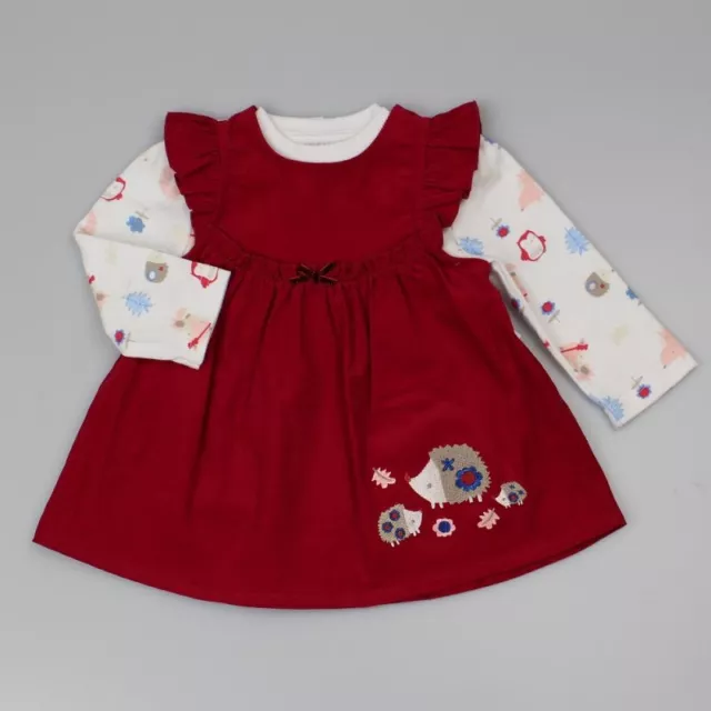 BNWT Baby Girls Corduroy Pinafore Dress & Top Set  'Hedgehogs'  Red  0 - 9M